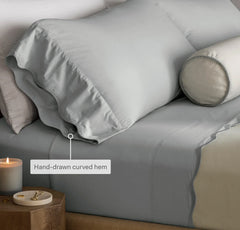 Percale Embellished Pillowcase Set - Cream/Sand Curved Edge