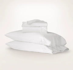 Percale Embellished Sheet Set - White/White Curved Edge