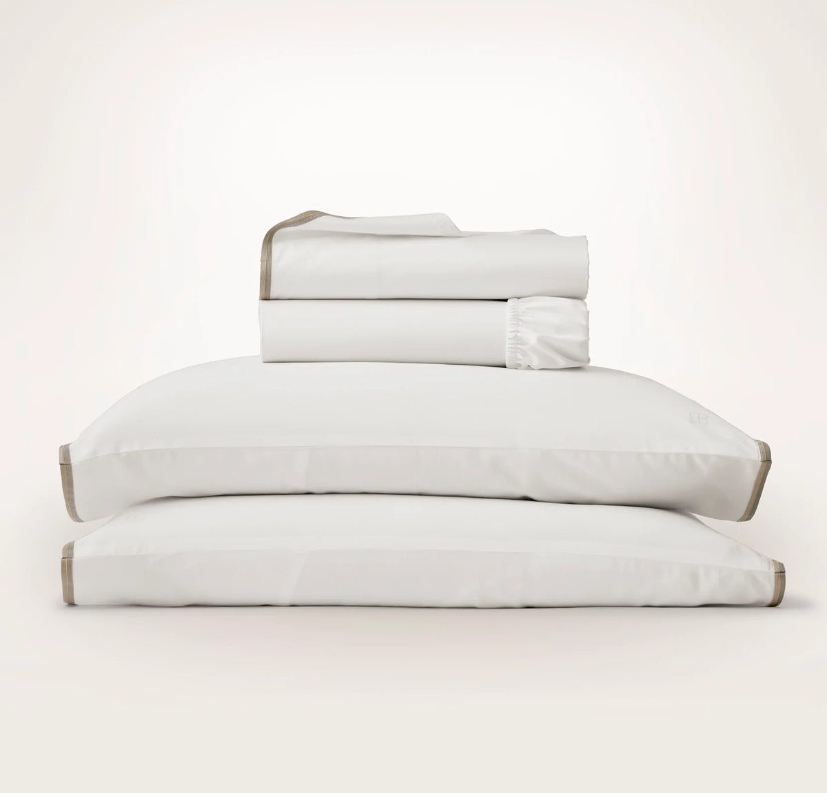 Percale Embellished Sheet Set - White/Pewter/Oak Trielle
