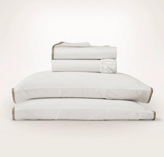 Percale Embellished Sheet Set - White/Pewter/Oak Trielle