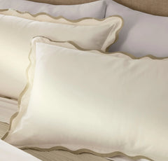 Percale Embellished Duvet Set - Cream/Sand Curved Edge