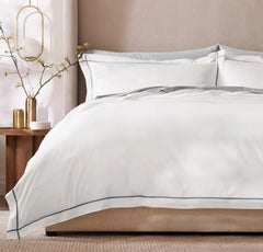 Percale Embellished Duvet Set - White/Mineral Embroidered