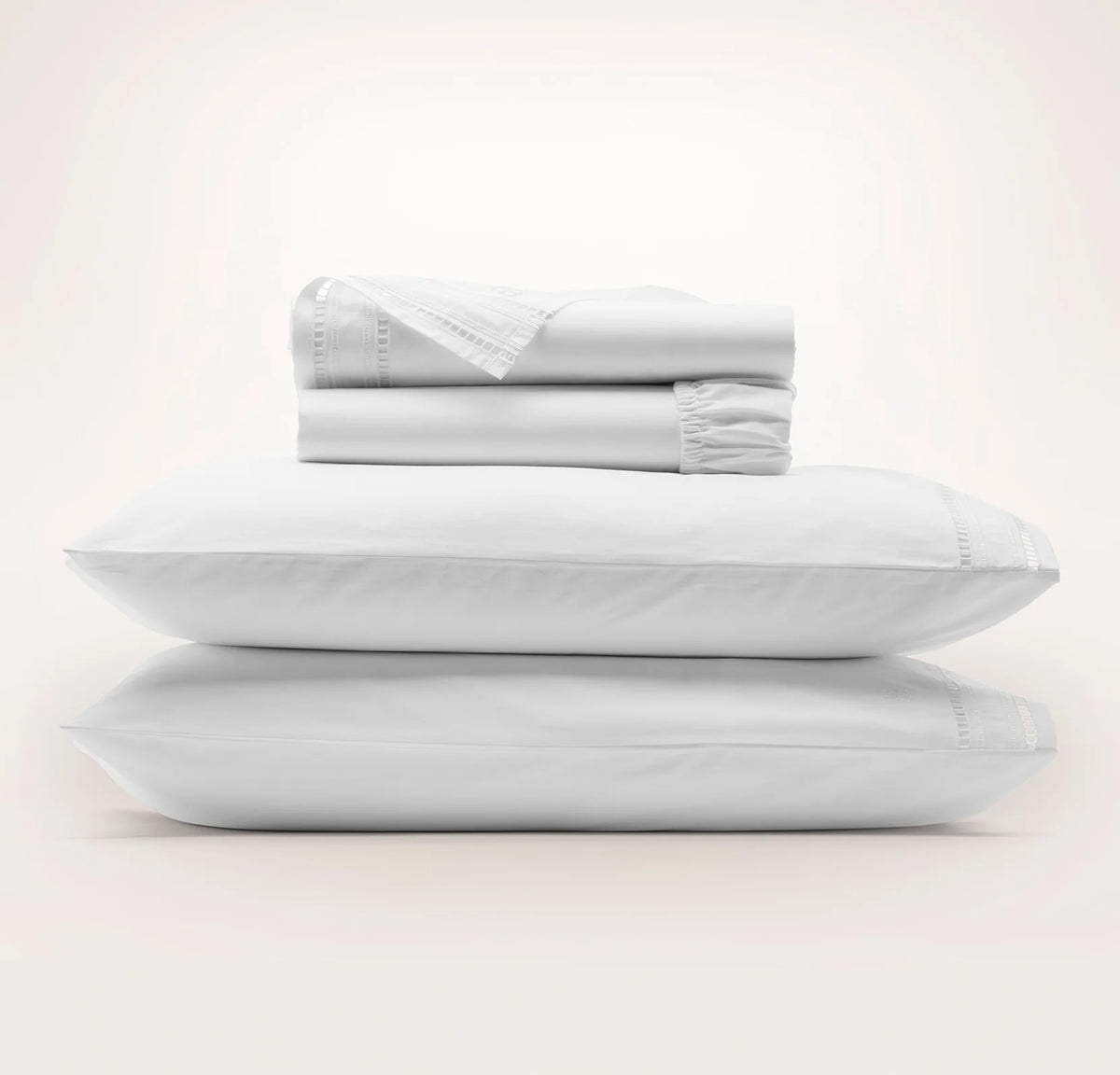 Signature Embellished Sheet Set - White/White Ladder Stitch