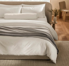 Percale Embellished Duvet Set - White/Pewter/Oak Trielle