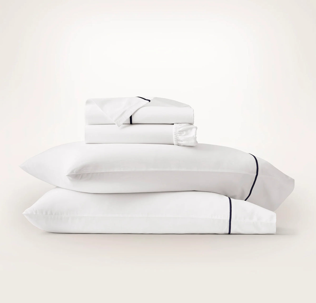Signature Embellished Sheet Set - White/Coastal Navy Embroidered