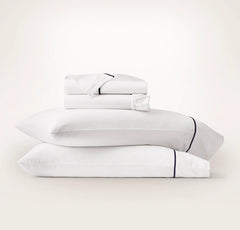 Signature Embellished Sheet Set - White/Coastal Navy Embroidered