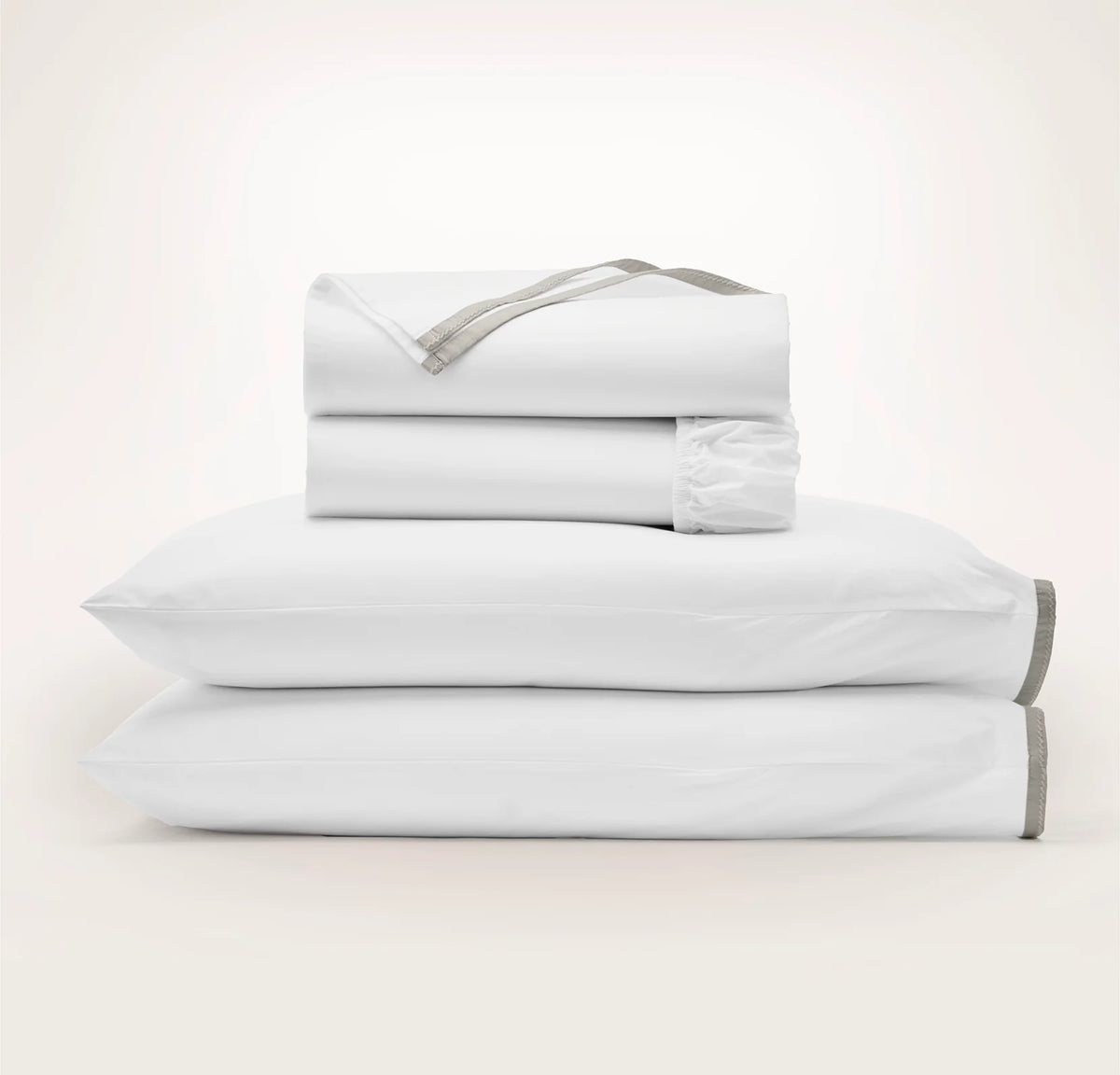 Percale Embellished Sheet Set - White/Pewter Framed