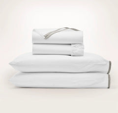 Percale Embellished Sheet Set - White/Pewter Framed