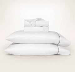 Percale Embellished Sheet Set - White/Shore Embroidered