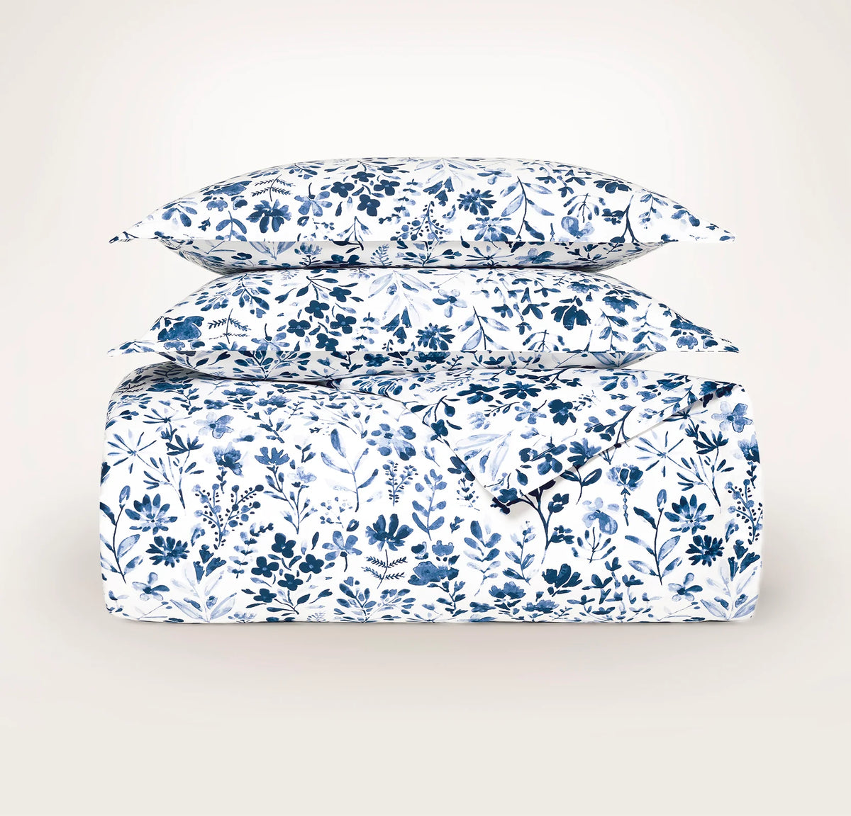 Signature Hemmed Duvet Set - Navy Botanical