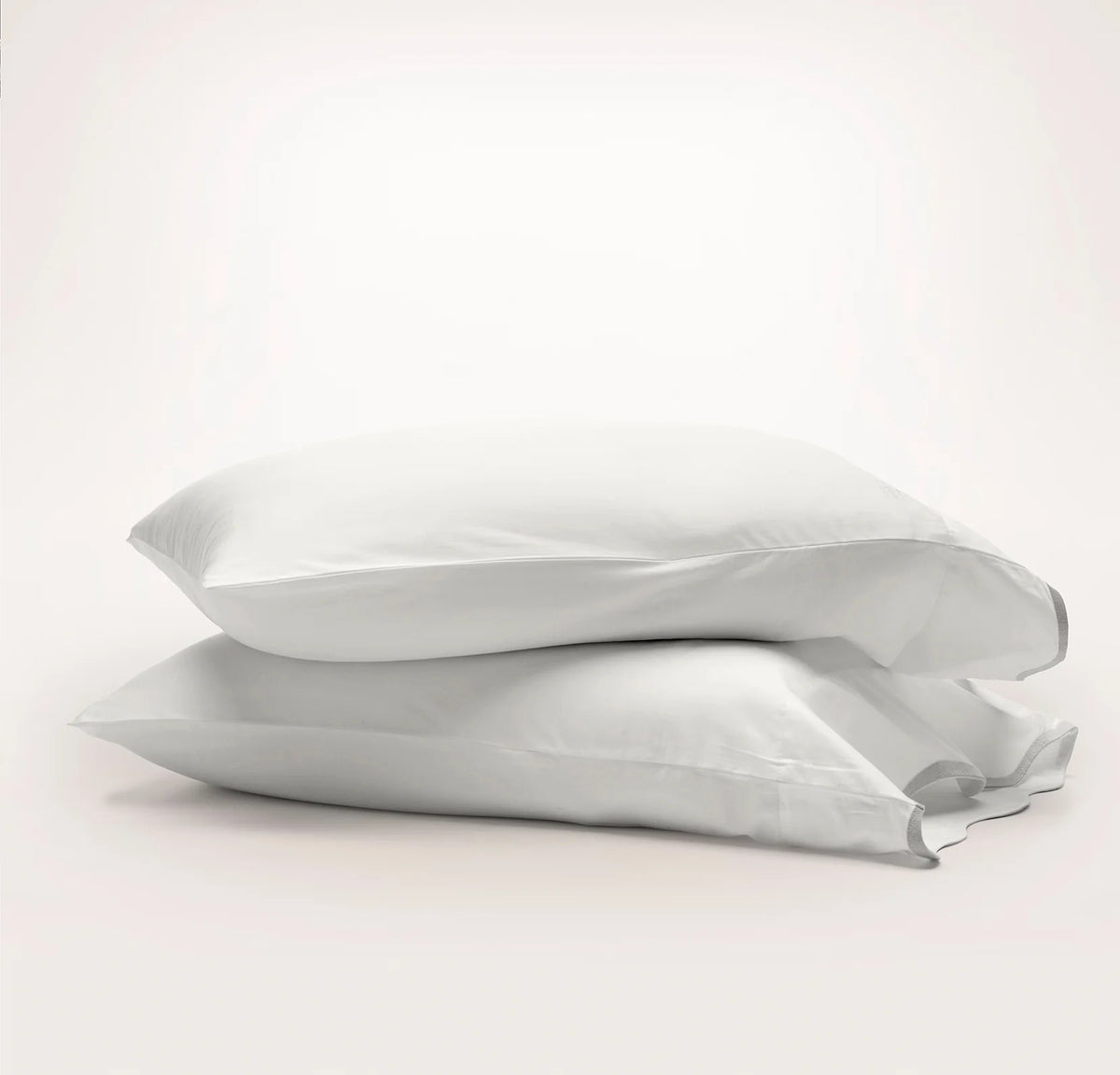 Signature Embellished Pillowcase Set - White/Mist Curved Edge