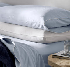 Signature Embellished Pillowcase Set - Hydrangea/White Piped Edge