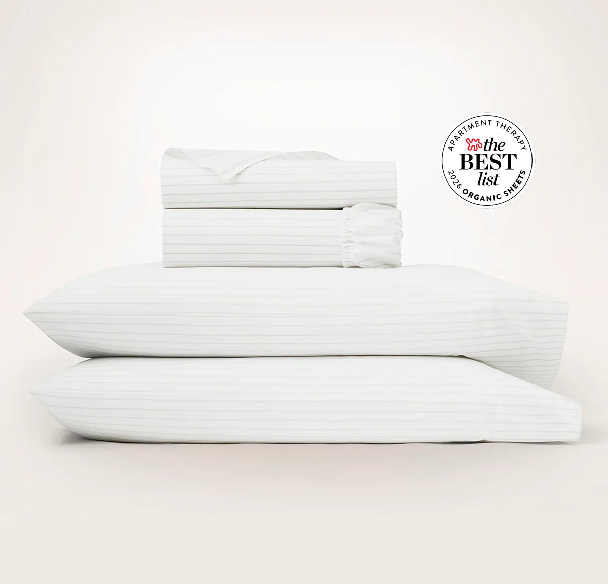 Percale Hemmed Sheet Set - White/Oak Simple Stripe