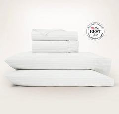 Percale Hemmed Sheet Set - White/Oak Simple Stripe