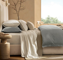 Percale Embellished Sheet Set - White/Shore/Sand Sail Stitch