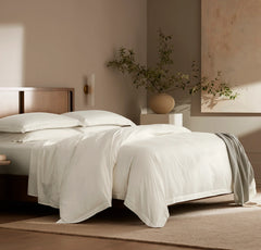 Percale Hemmed Duvet Set - Cream