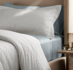 Reserve Embellished Duvet Set - White/White Embroidered Lattice