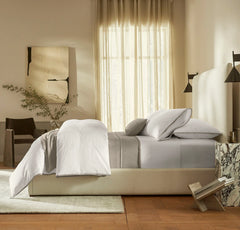 Percale Embellished Sheet Set - White/Pewter Framed