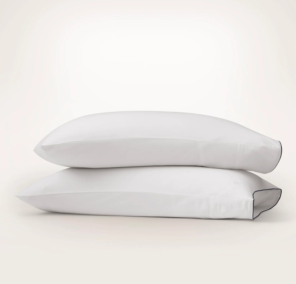 Signature Embellished Pillowcase Set - White/Coastal Navy Piped Edge