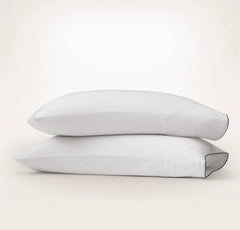 Signature Embellished Pillowcase Set - White/Coastal Navy Piped Edge