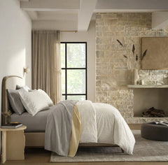Percale Hemmed Duvet Set - White/Pewter Simple Stripe