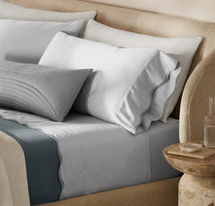 Signature Embellished Pillowcase Set - Sky/Shore Curved Edge