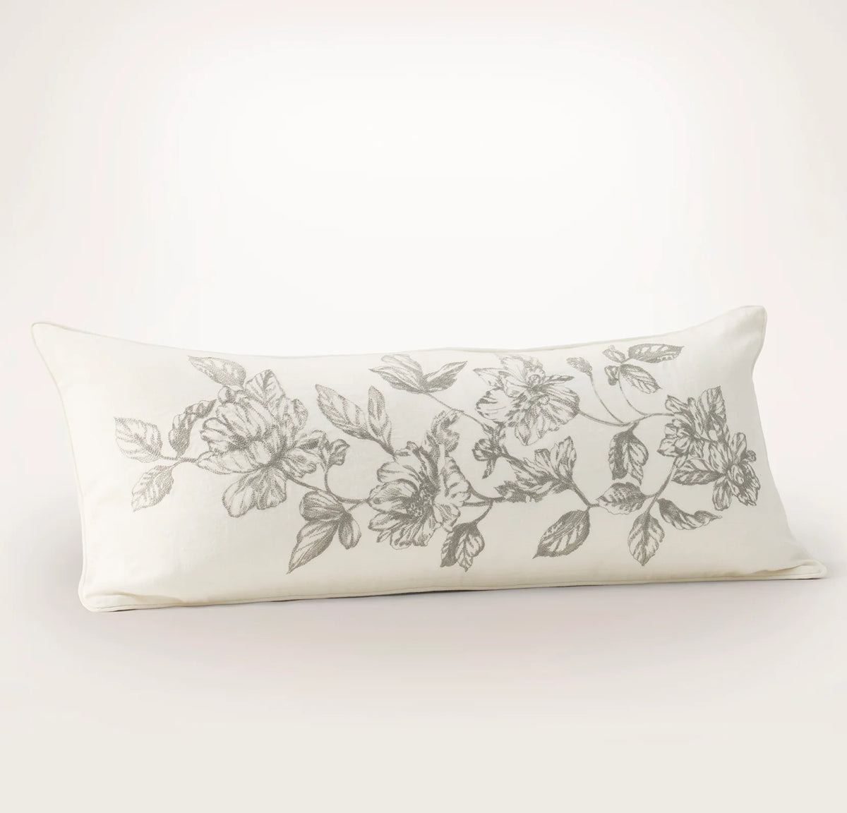 Etched Peony Pillow Cover - Cream/Pewter