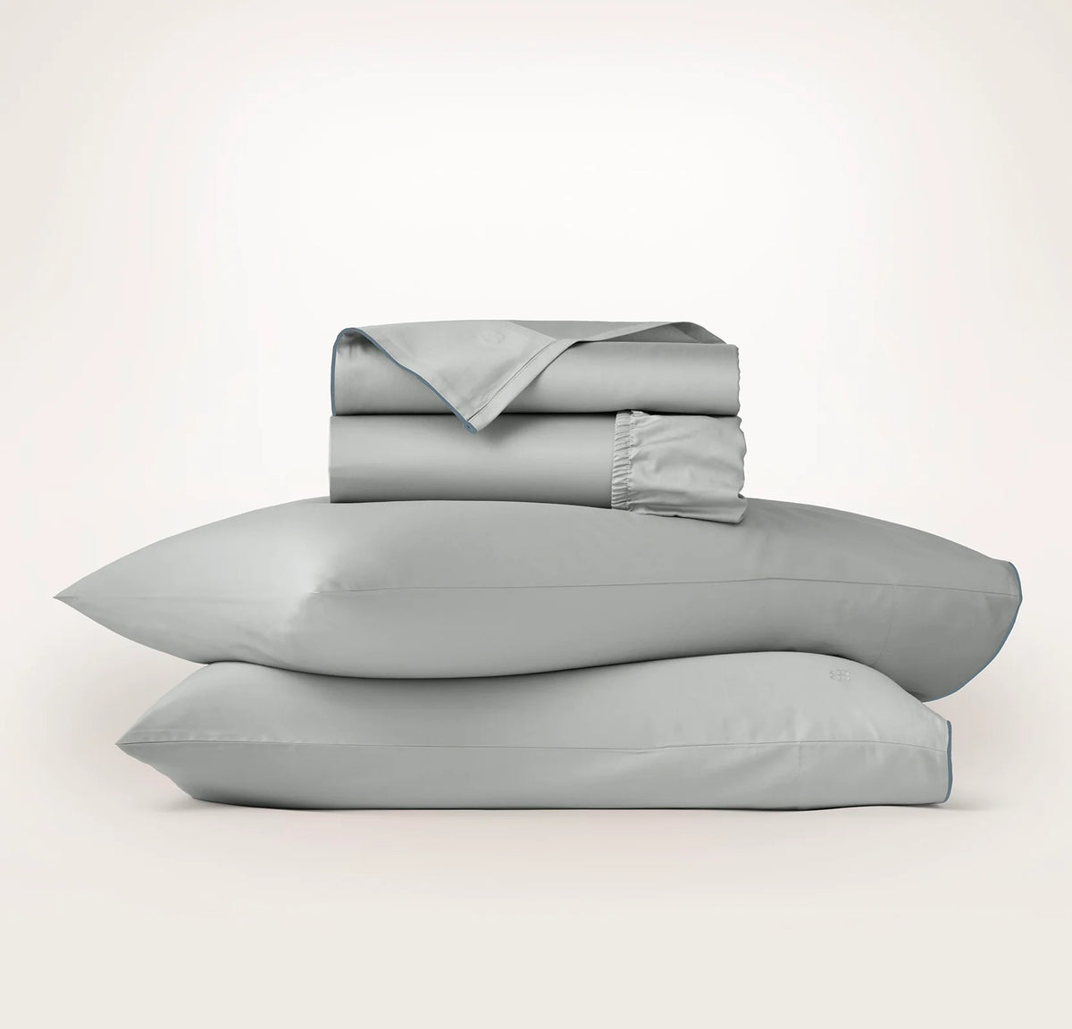 Signature Embellished Sheet Set - Shore/Bluestone Piped Edge