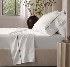 Percale Embellished Sheet Set - White/Mineral Embroidered