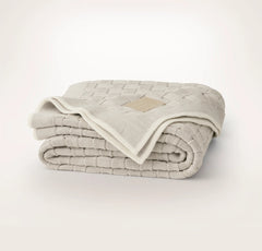 Basketweave Knit Throw Blanket - Heathered Pewter/Cream