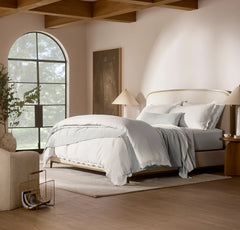 Percale Embellished Duvet Set - White/White Curved Edge