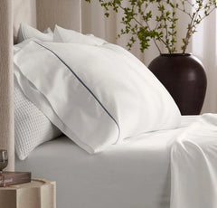 Percale Embellished Pillowcase Set - White/Mineral Embroidered