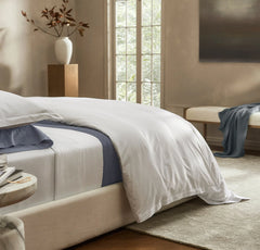 Signature Hemmed Duvet Set - White/Mineral Delicate Stripe