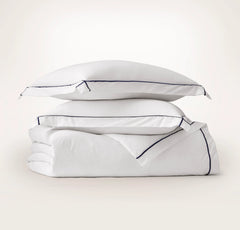 Signature Embellished Duvet Set - White/Coastal Navy Embroidered
