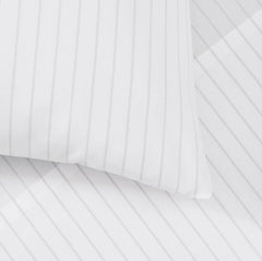 Percale Hemmed Sheet Set - White/Pewter Simple Stripe