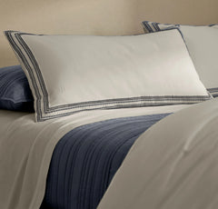 Signature Embellished Duvet Set - White/Mineral Ladder Stitch