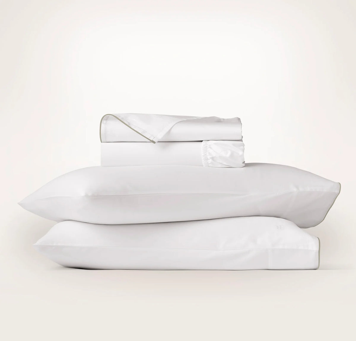 Signature Embellished Sheet Set - White/Pewter Piped Edge