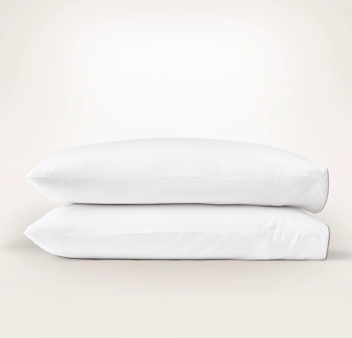 Percale Embellished Pillowcase Set - White/Pewter Piped Edge