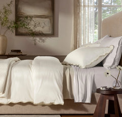 Signature Embellished Duvet Set - Cream/Sand Curved Edge