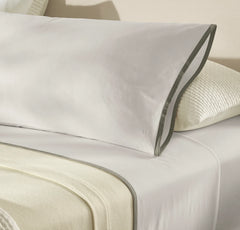 Percale Embellished Sheet Set - White/Juniper Framed