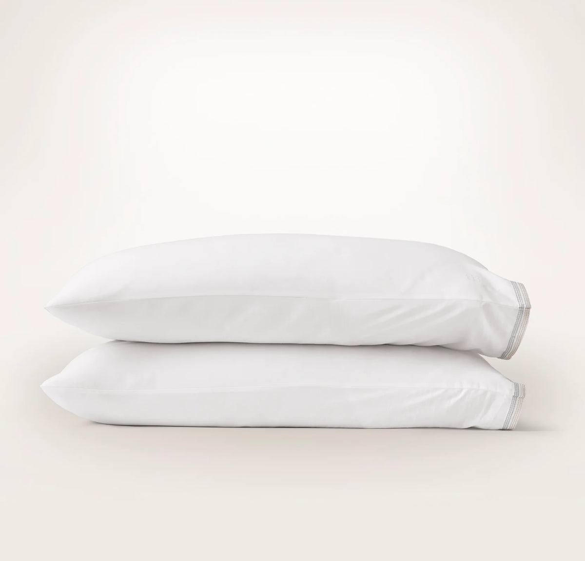 Percale Embellished Pillowcase Set - White/Shore/Sand Sail Stitch
