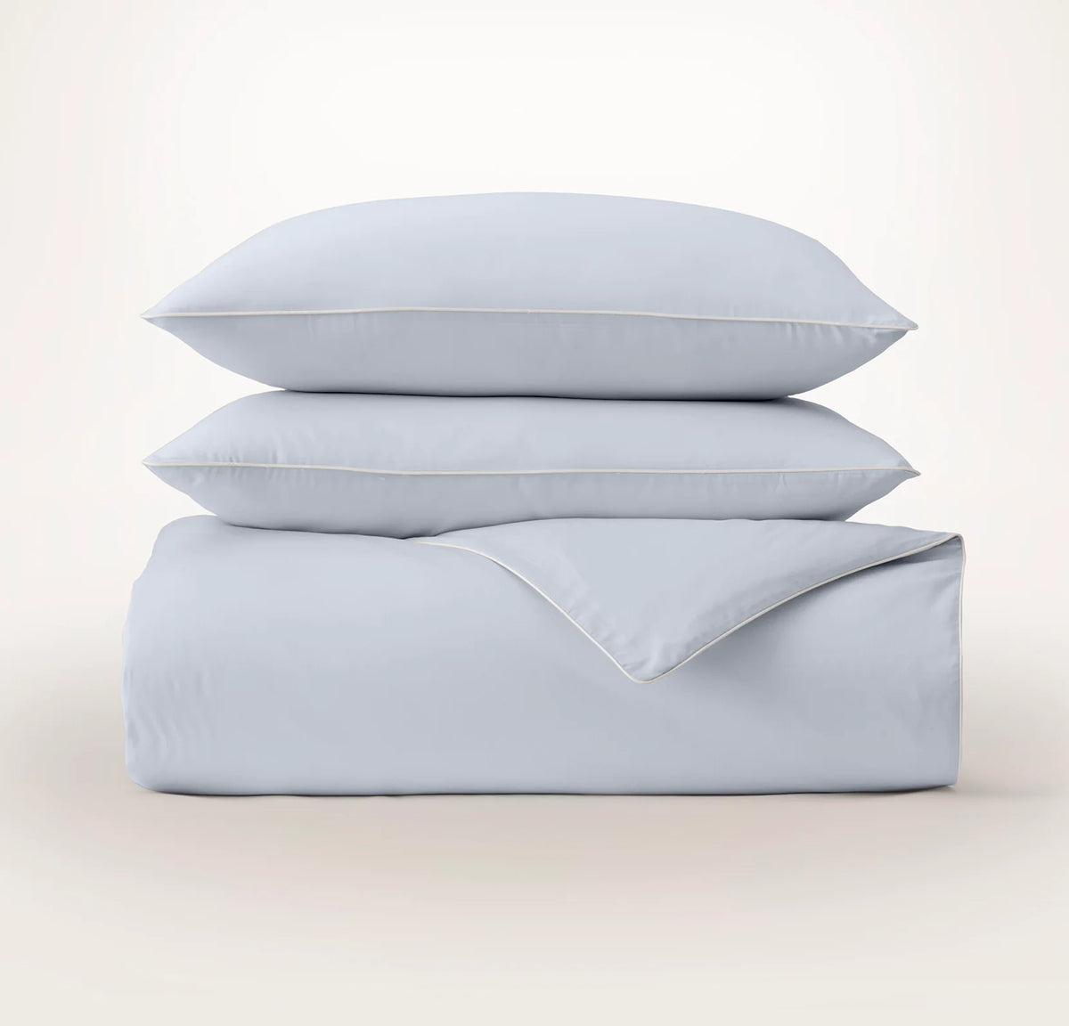 Percale Embellished Duvet Set - Hydrangea/White Piped Edge