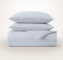 Percale Embellished Duvet Set - Hydrangea/White Piped Edge
