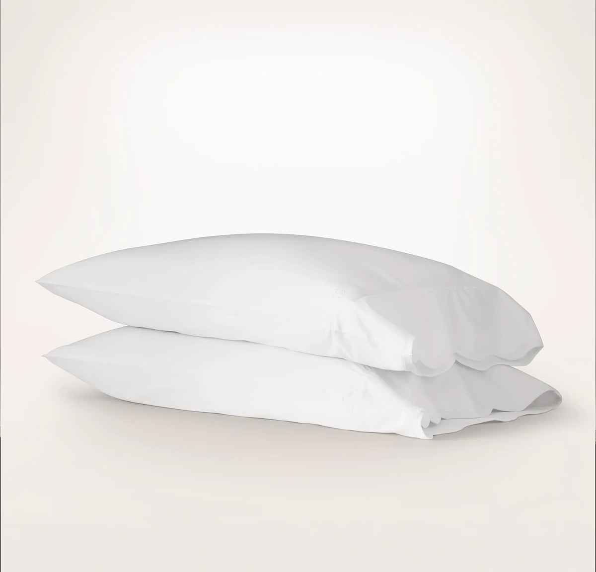 Percale Embellished Pillowcase Set - White/White Curved Edge