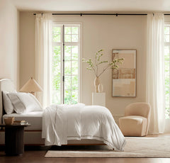 Percale Embellished Sheet Set - White/Oak Embroidered