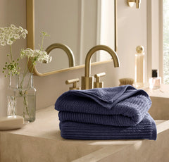 Turkish Ribbed Hand Towels (Pair) - Coastal Navy