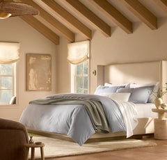 Percale Embellished Duvet Set - Hydrangea/White Piped Edge