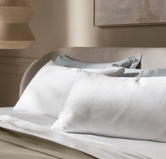 Percale Embellished Pillowcase Set - White/White Piped Edge