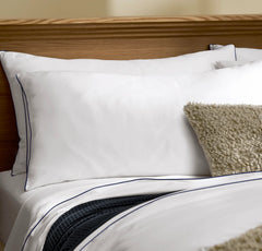 Percale Embellished Duvet Set - White/Coastal Navy Piped Edge