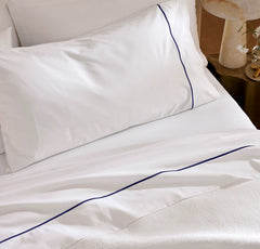 Signature Embellished Duvet Set - White/Coastal Navy Embroidered